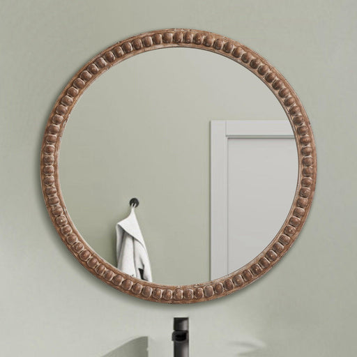 Traditional Round Mirror Vintage Wall Decoration with Beaded Detailing - ParrotUncle