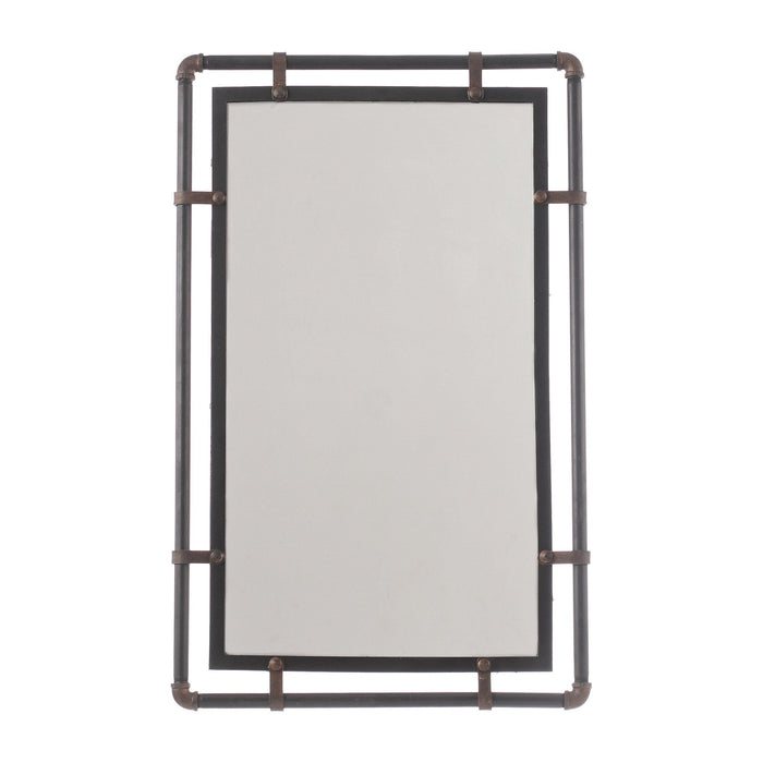 Brown Industrial Rectangle Beveled Glass Wall Mirror