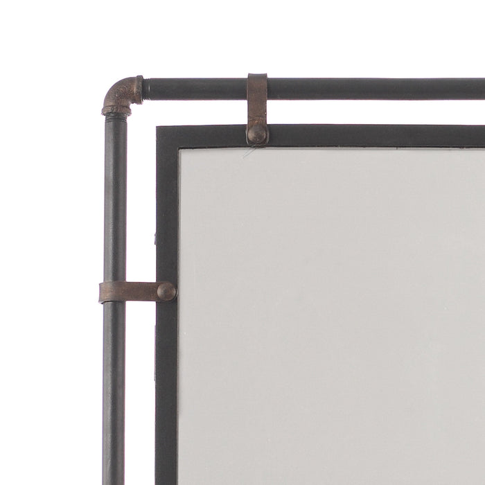 Brown Industrial Rectangle Beveled Glass Wall Mirror