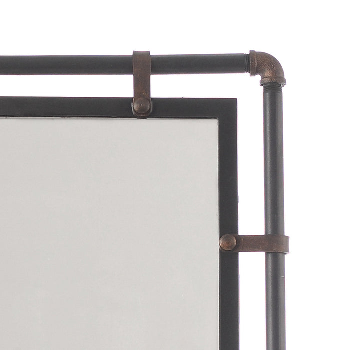 Brown Industrial Rectangle Beveled Glass Wall Mirror