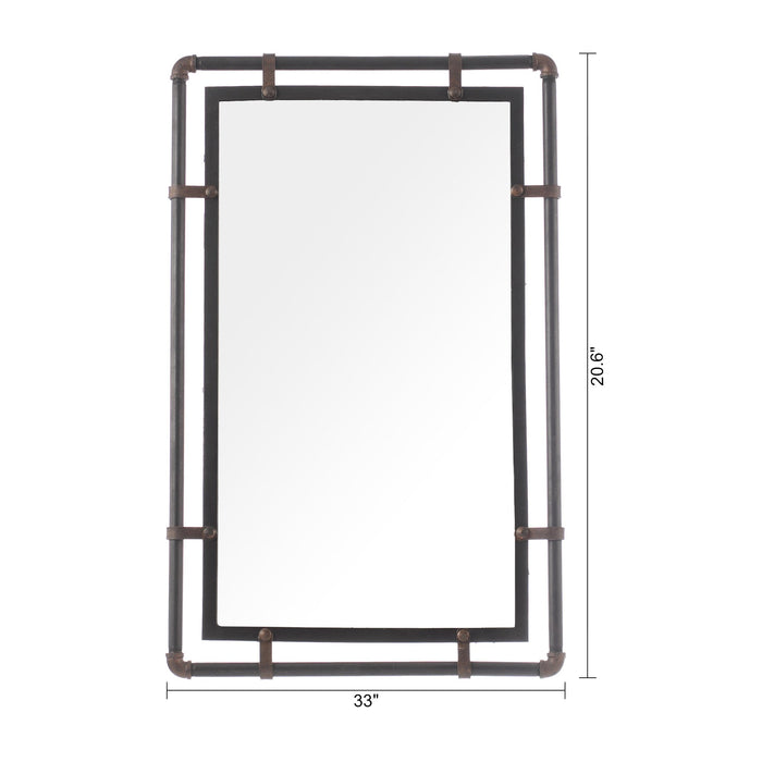 Brown Industrial Rectangle Beveled Glass Wall Mirror